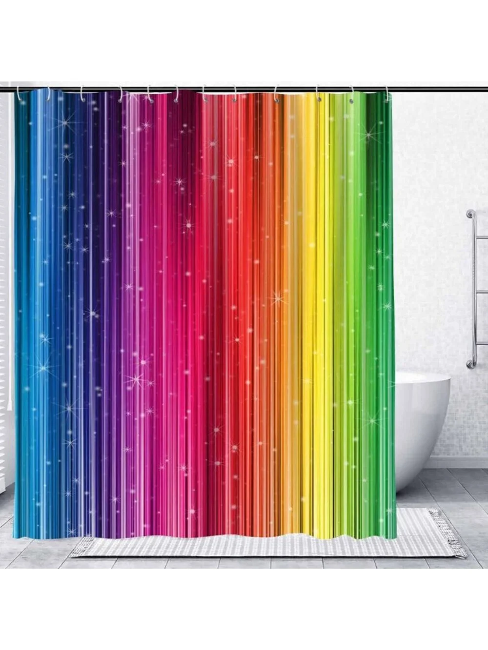 Vibrant Rainbow Striped Shower Curtain, 72x78 Inch, Colorful Bathroom Decor